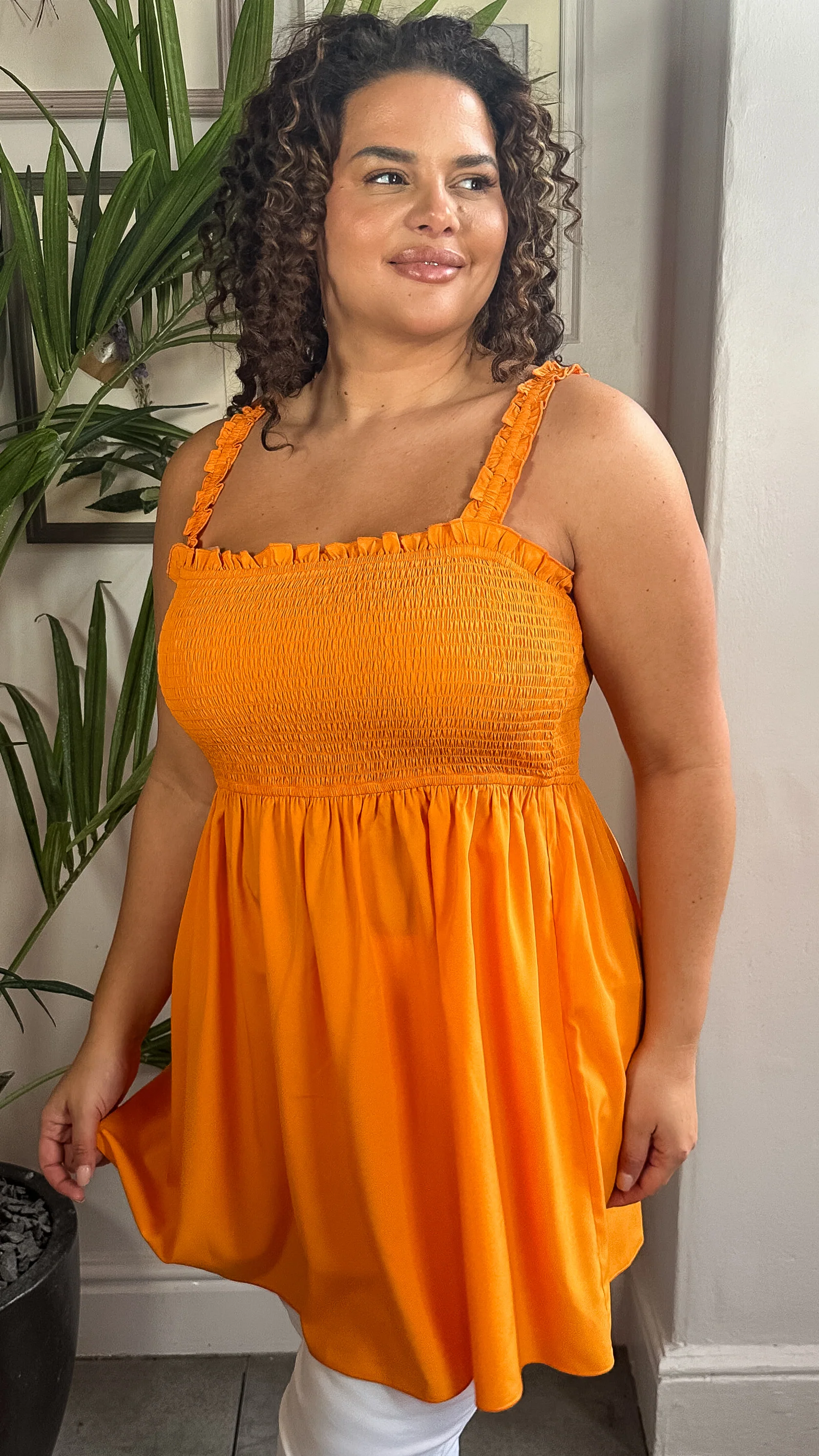 CurveWow Shirred Cami Top Orange - Image 3