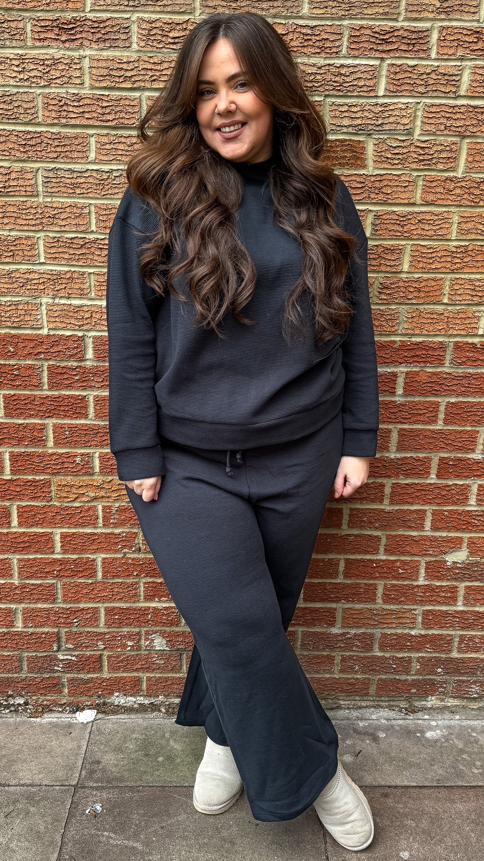CurveWow Waffle Loungewear Hoodie Navy - Image 2