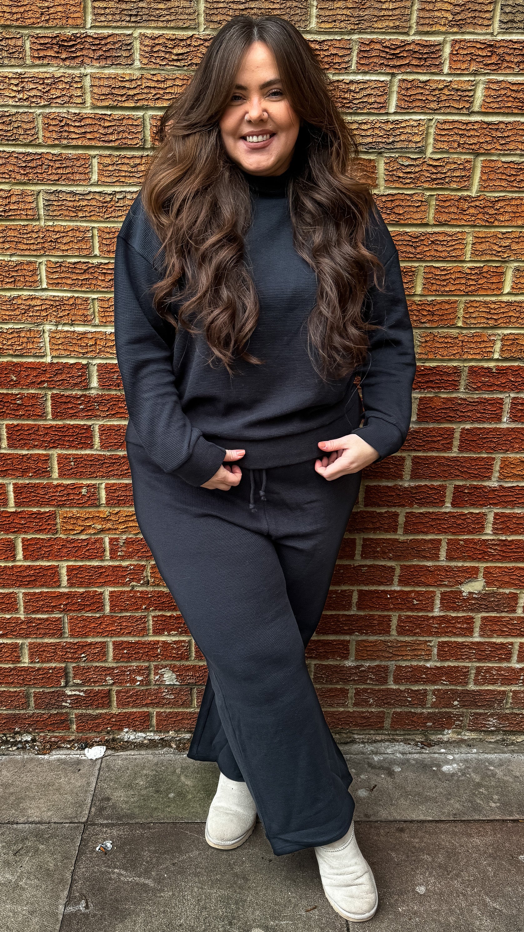 CurveWow Waffle Loungewear Hoodie Navy - Image 3