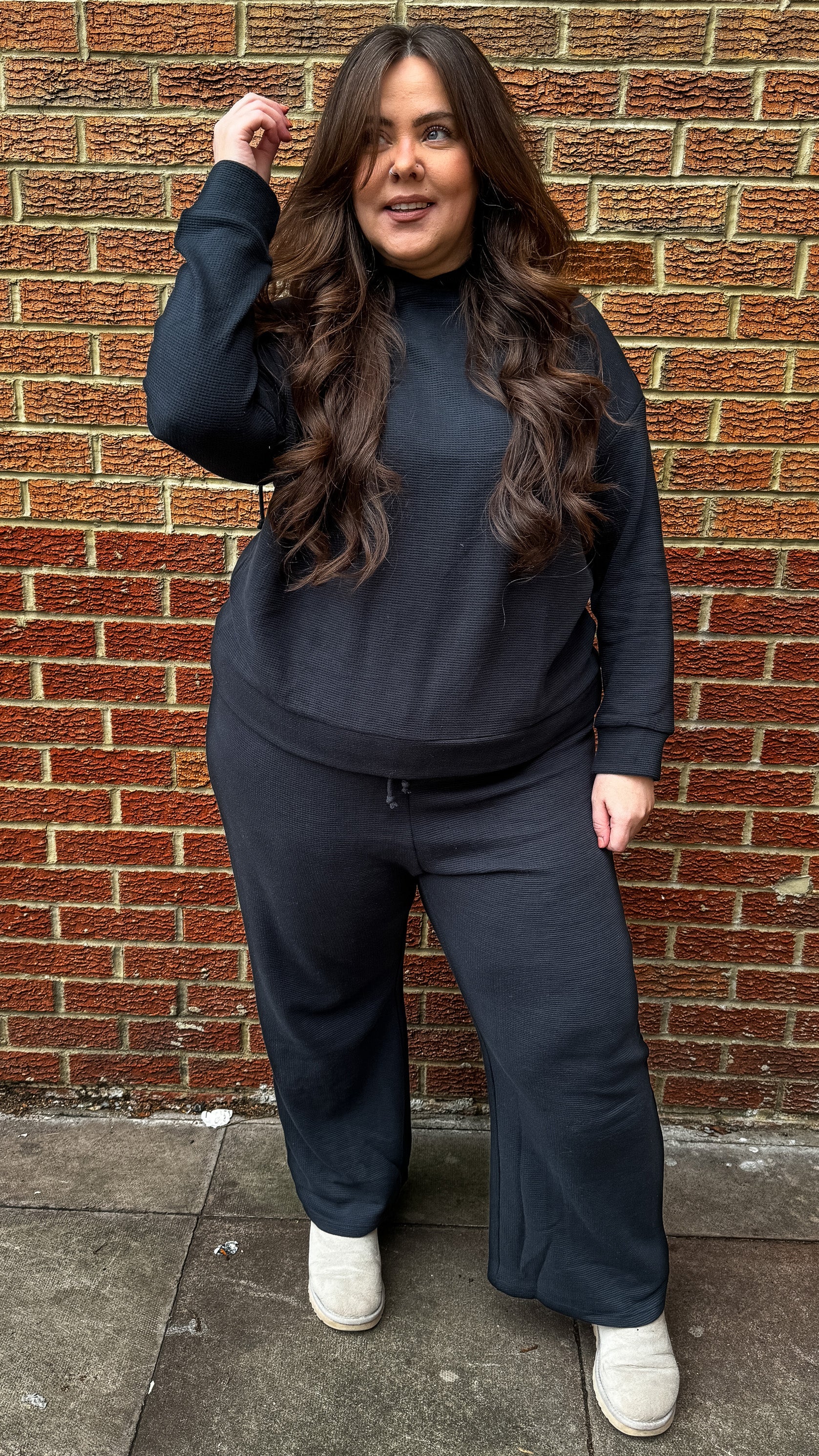 CurveWow Waffle Loungewear Hoodie Navy - Image 4