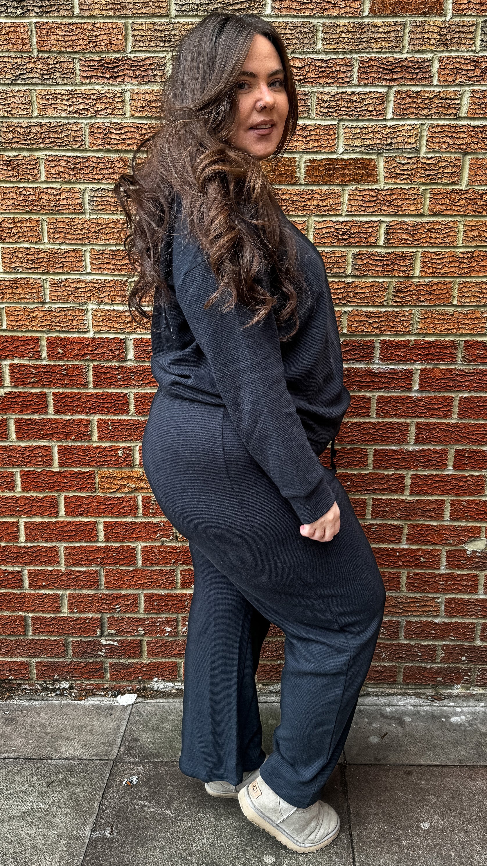 CurveWow Waffle Loungewear Hoodie Navy - Image 5