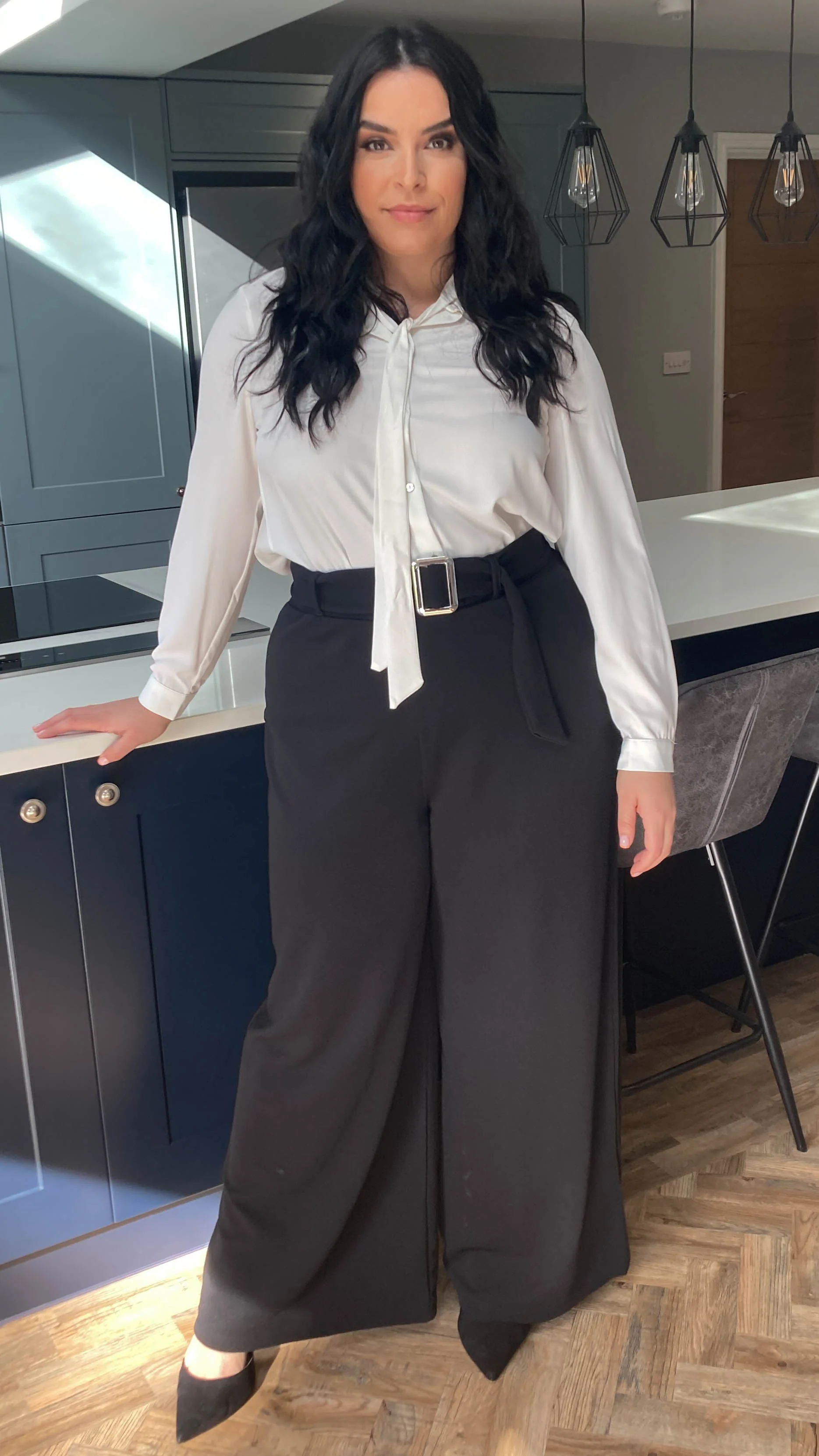 CurveWow Wide Leg Belted Trouser Black - Image 4