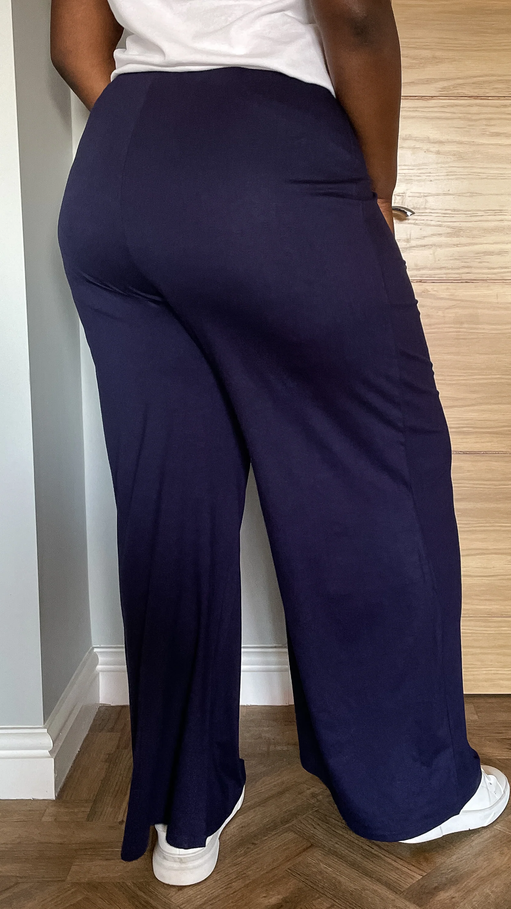CurveWow Wide Leg Pull On Trousers Navy - Image 4
