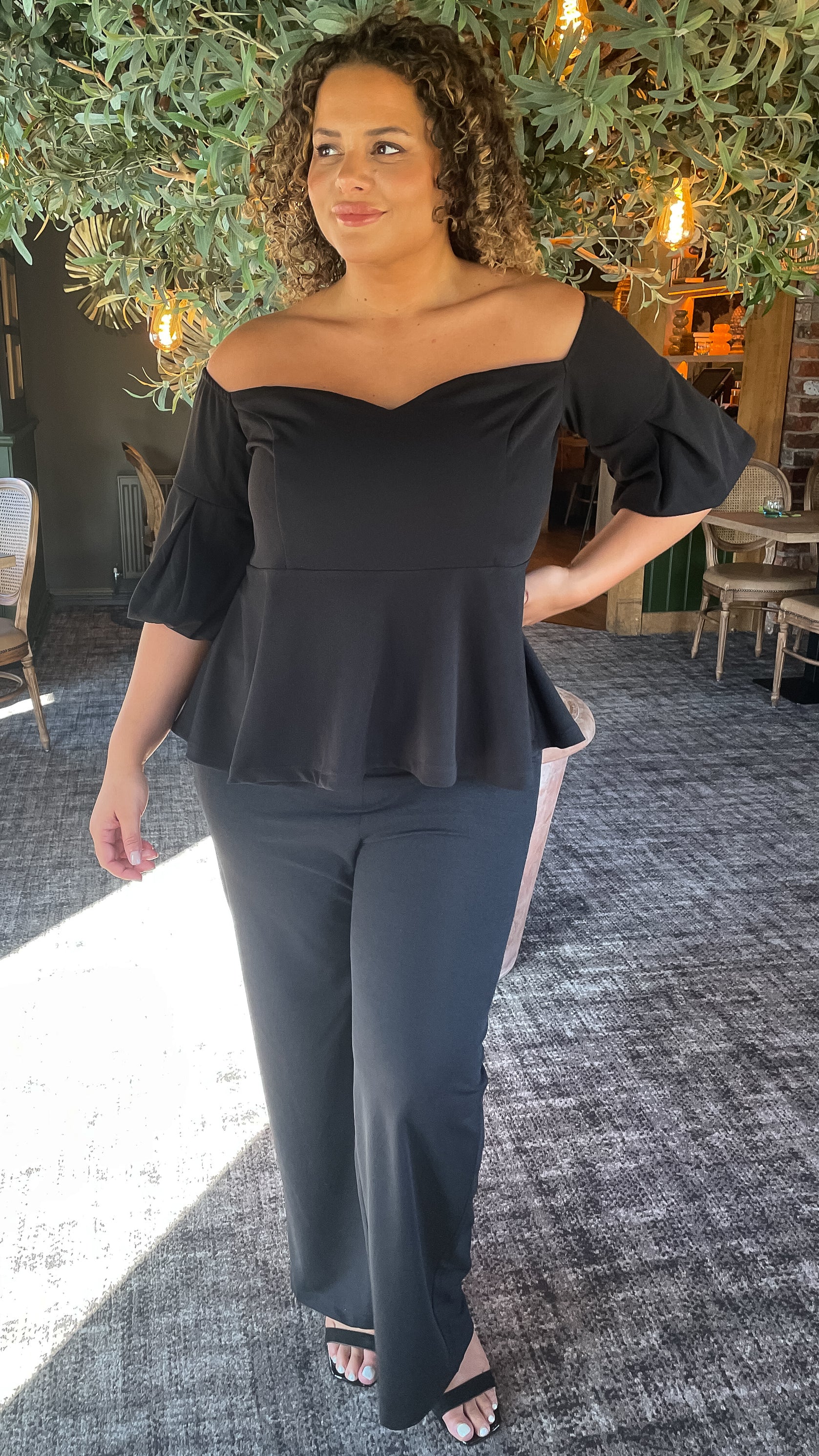 CurveWow Wide Leg Scuba Crepe Trouser Black - Image 3