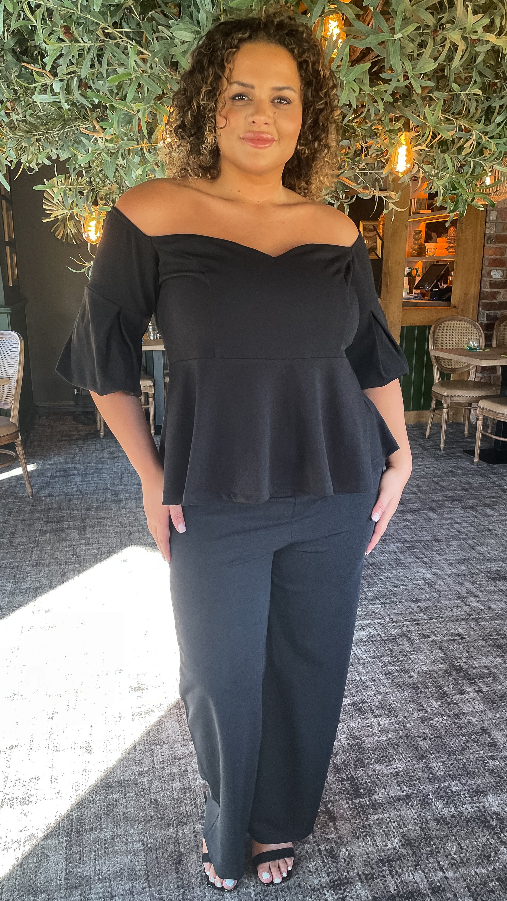CurveWow Wide Leg Scuba Crepe Trouser Black - Image 4