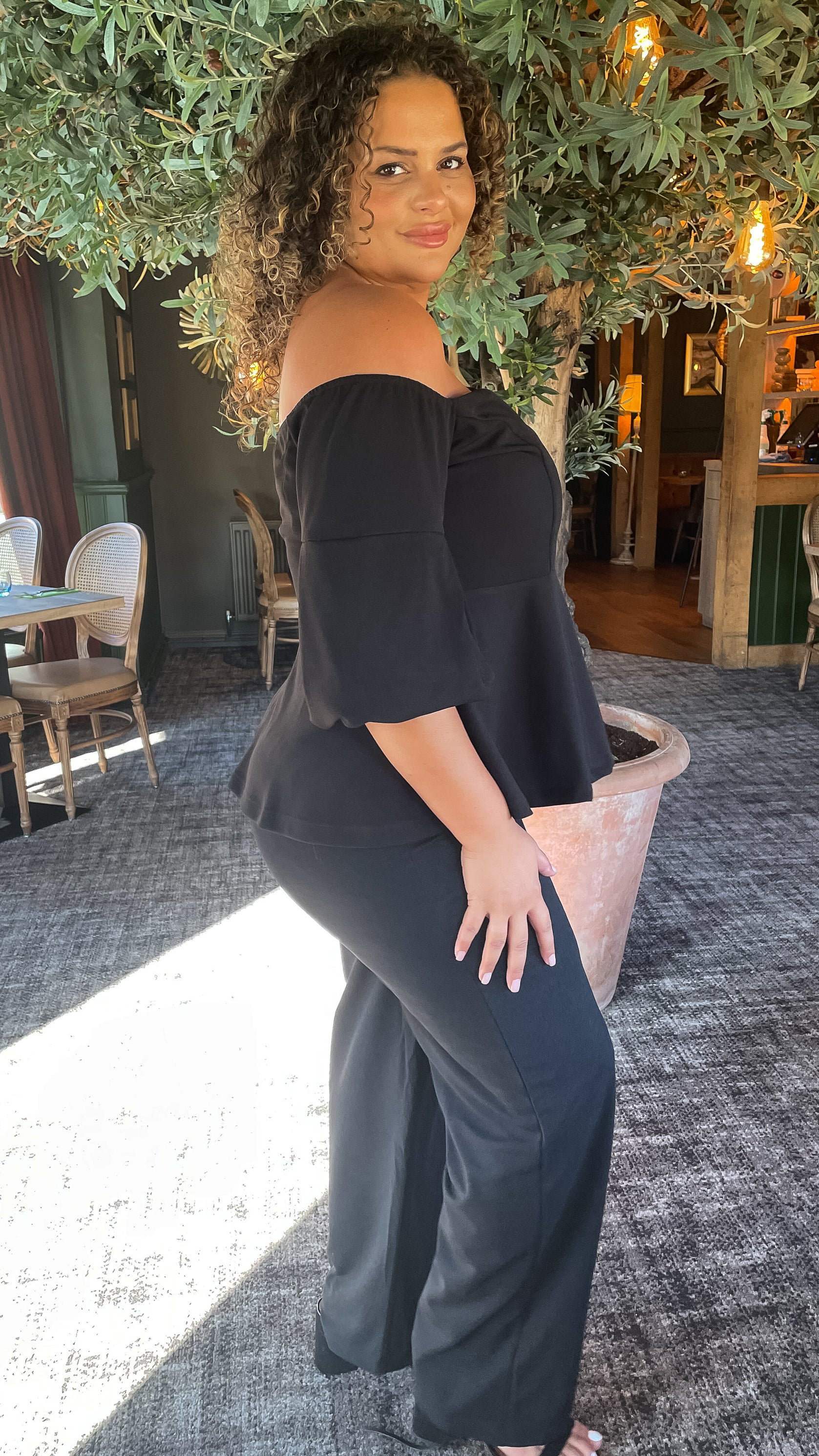 CurveWow Wide Leg Scuba Crepe Trouser Black - Image 5