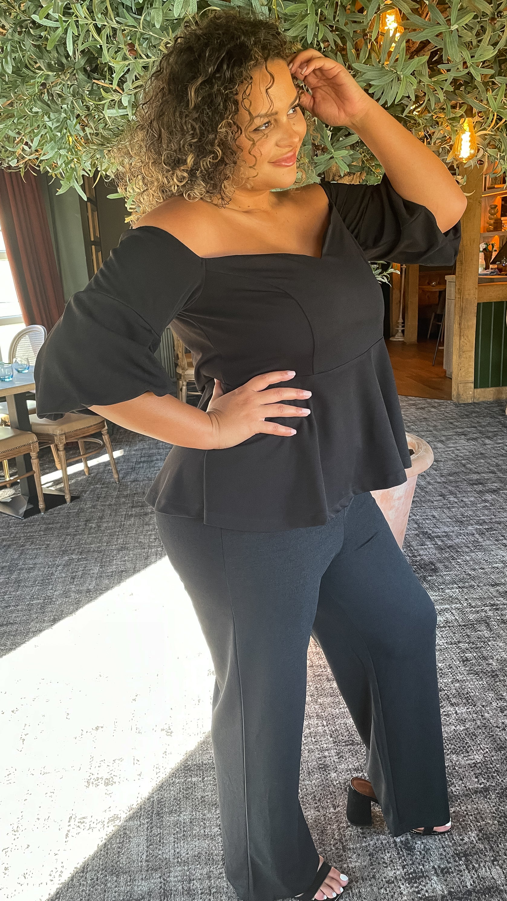 CurveWow Wide Leg Scuba Crepe Trouser Black - Image 6