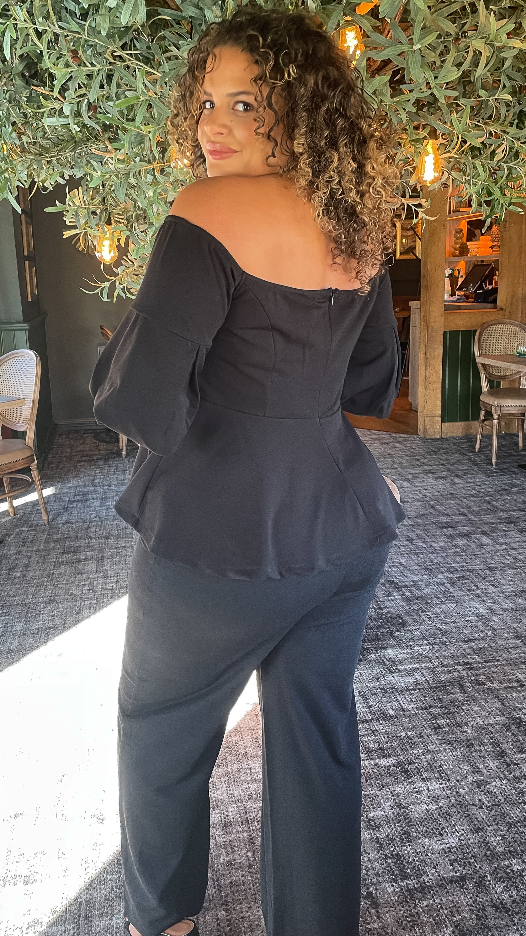 CurveWow Wide Leg Scuba Crepe Trouser Black - Image 7