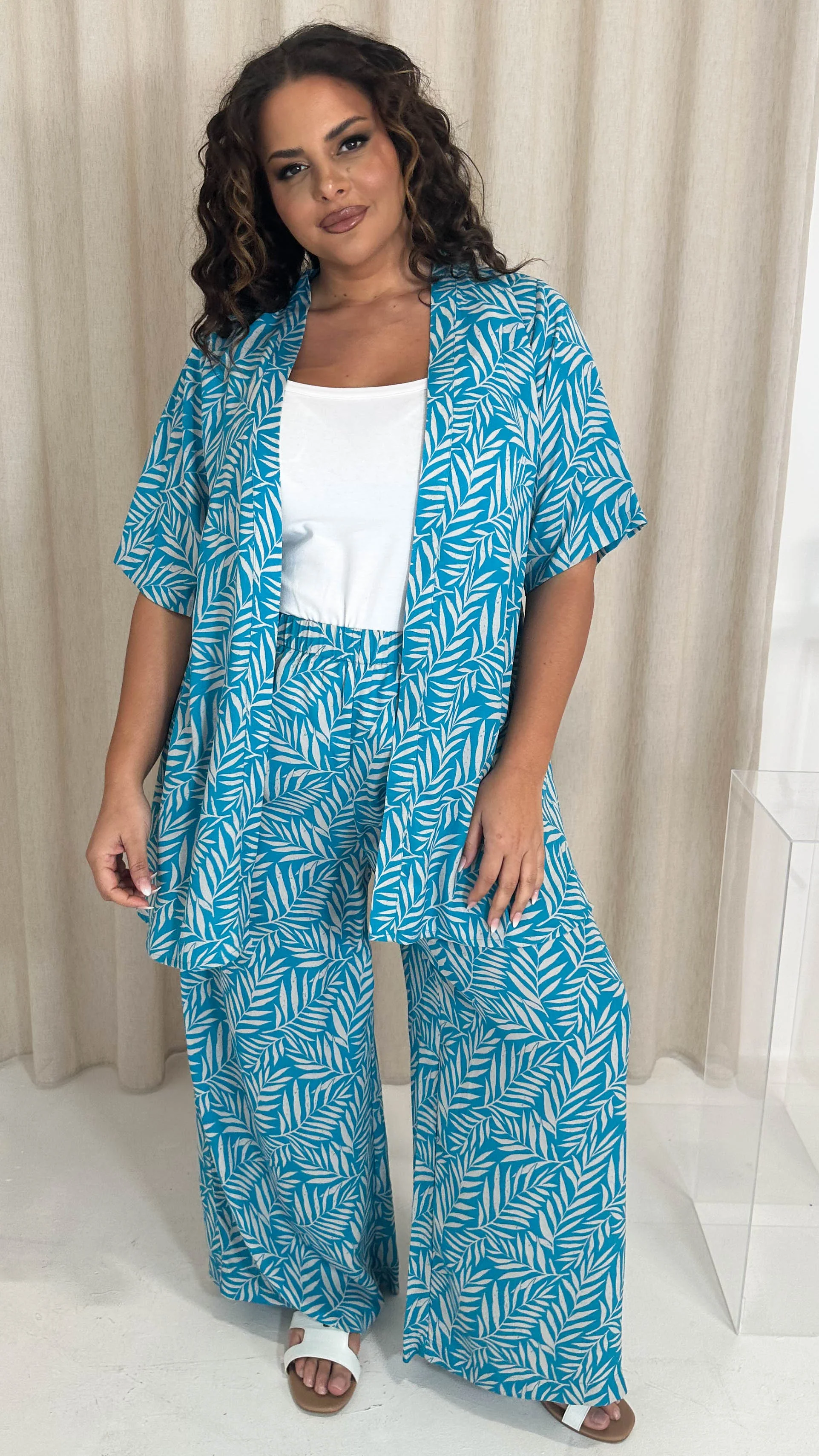 CurveWow Wideleg Trouser Blue Leaf - Image 3