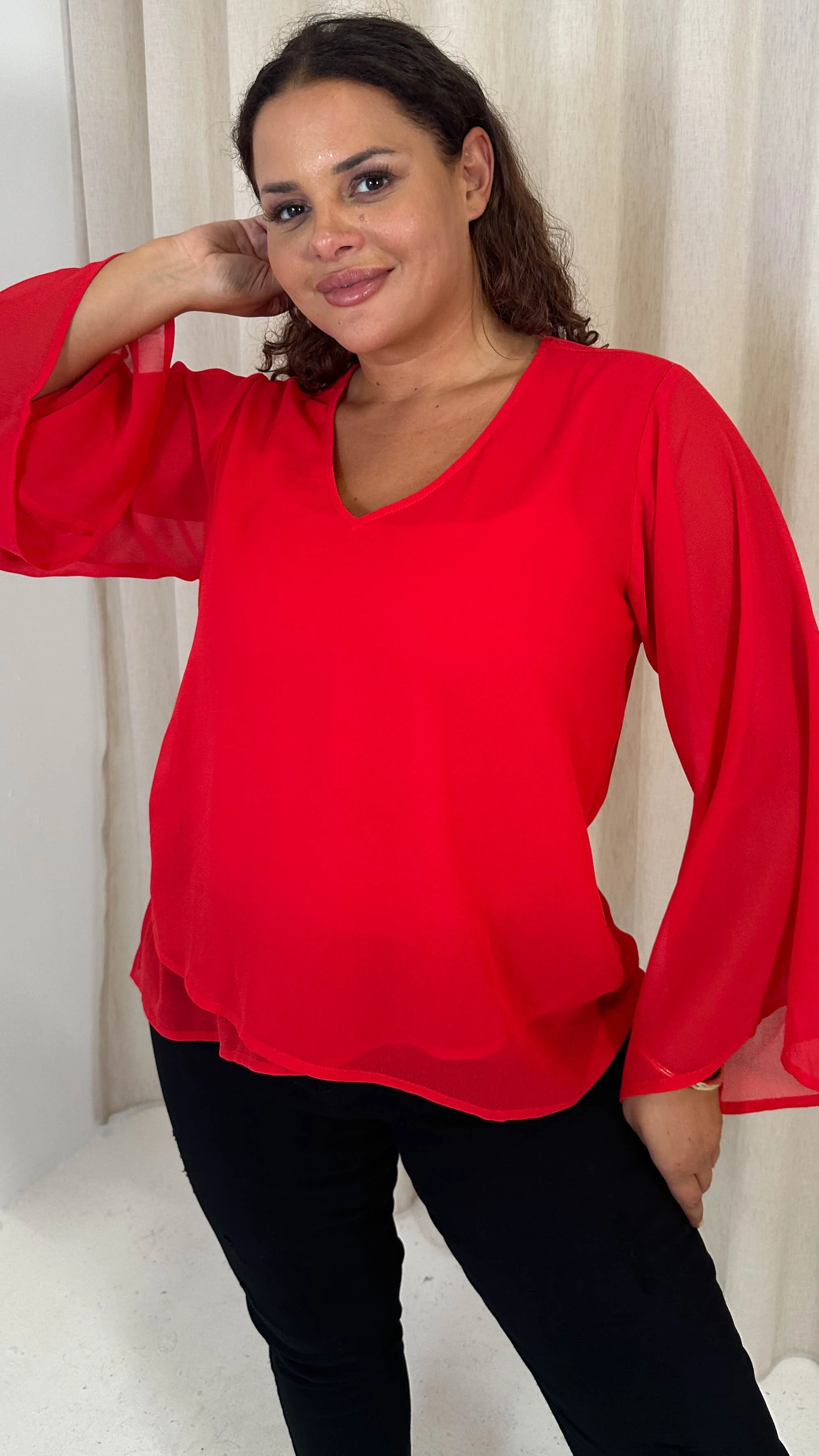 CurveWow V Neck Blouse Red - Image 4