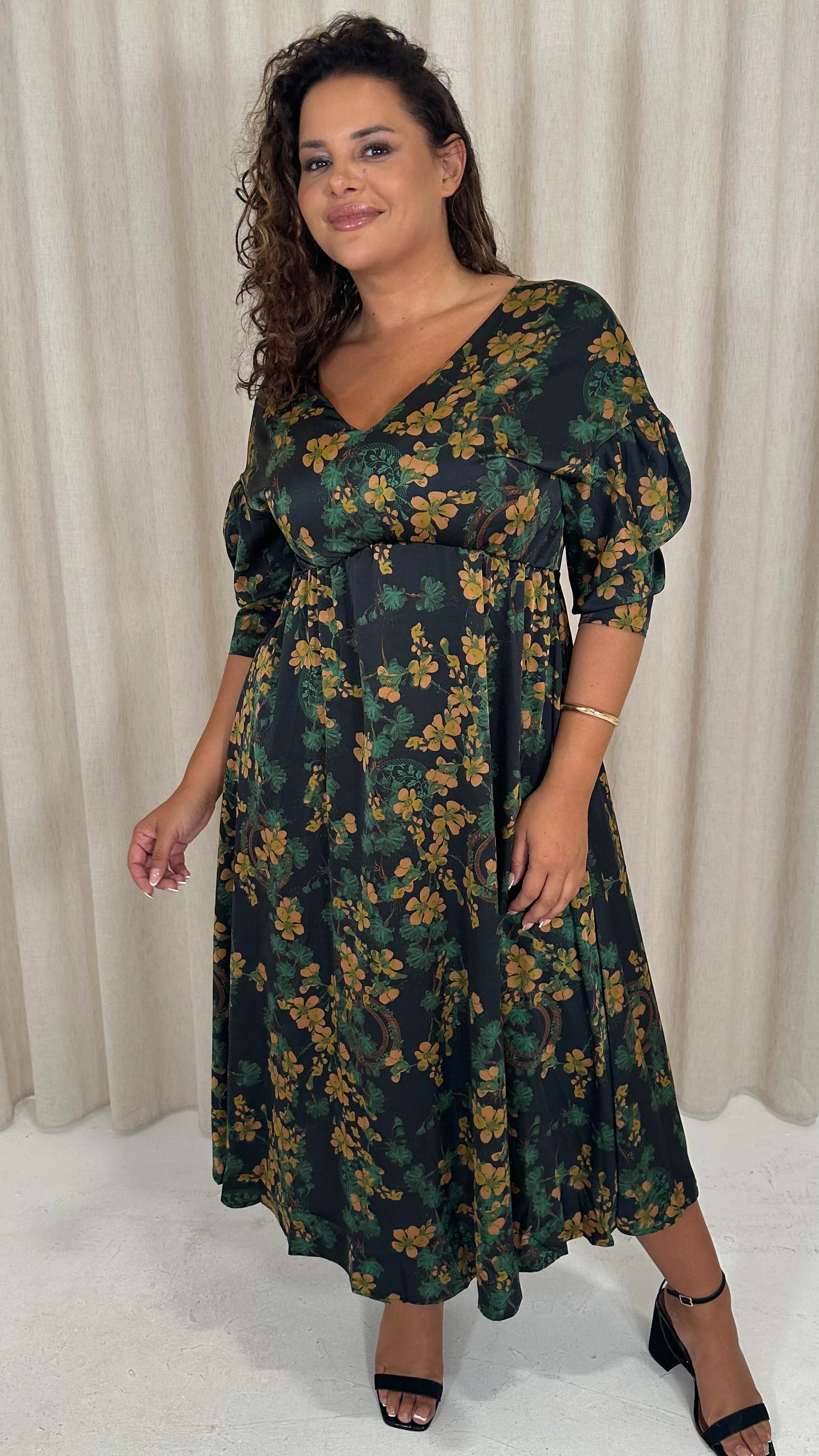 CurveWow Bow Back Dress Black Floral - Image 6