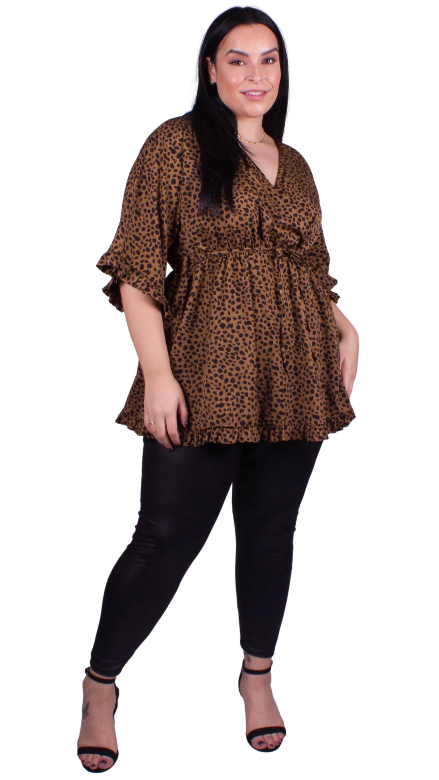 CurveWow Wrap Frill Sleeve Tunic Camel Spot - Image 8