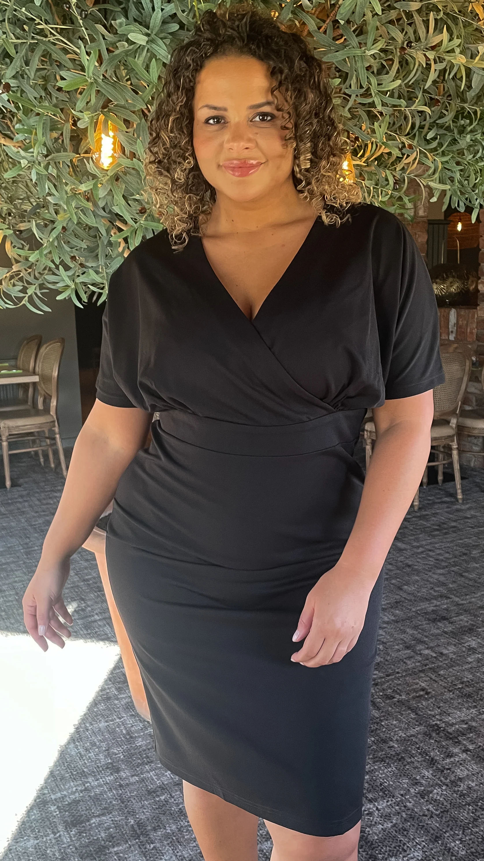 CurveWow Wrap Front Midi Dress Black - Image 3