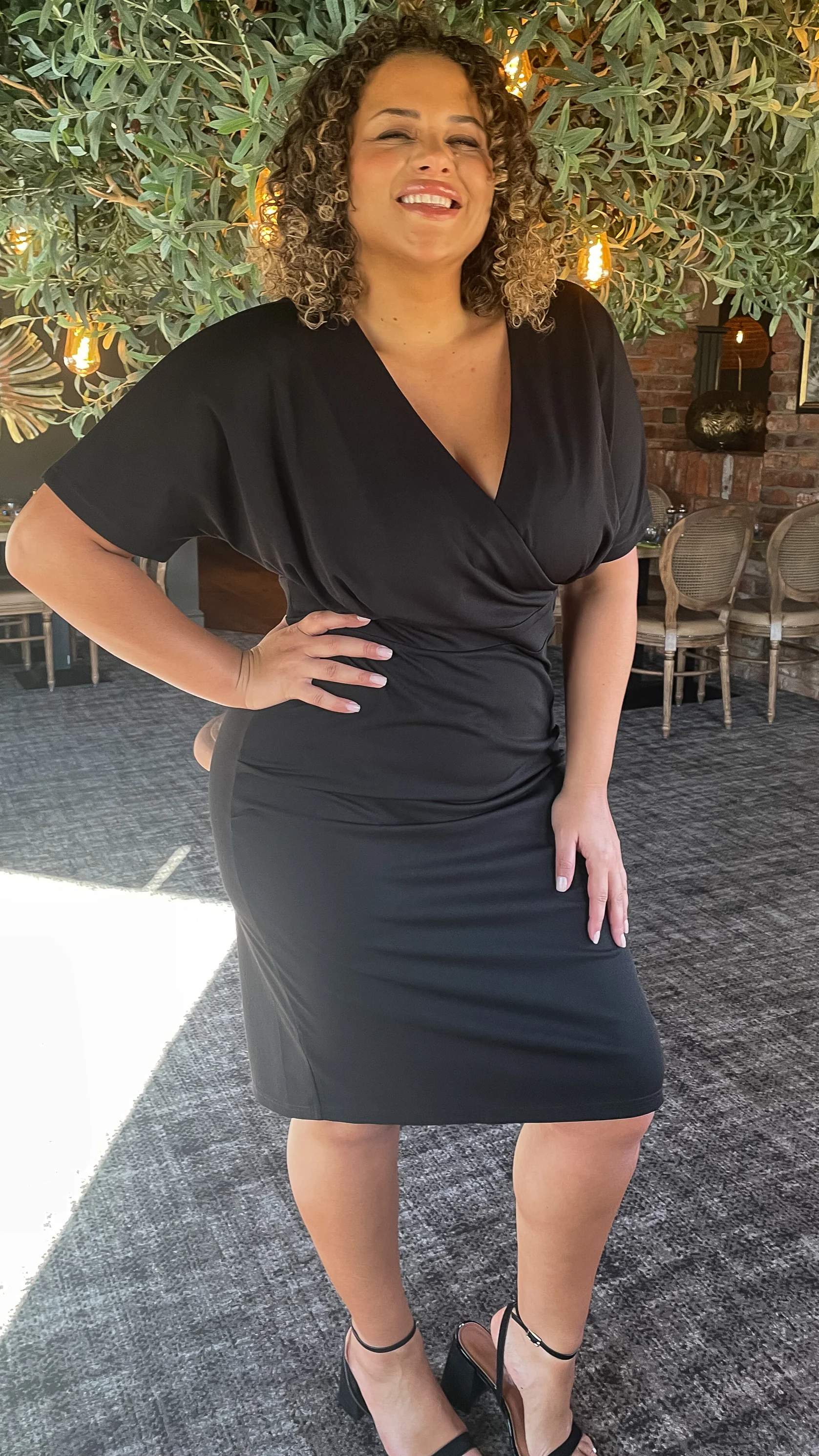CurveWow Wrap Front Midi Dress Black - Image 5