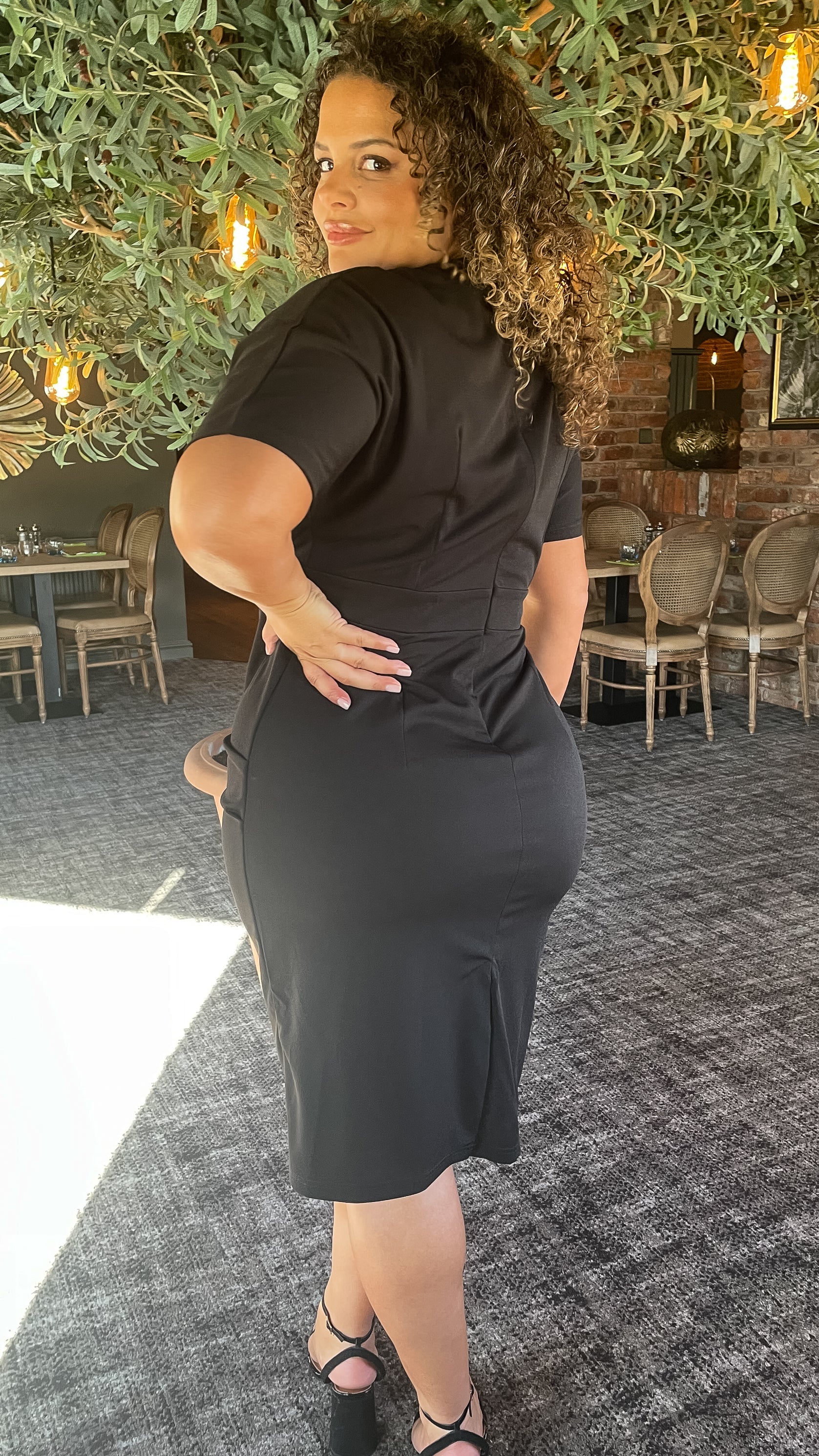 CurveWow Wrap Front Midi Dress Black - Image 6