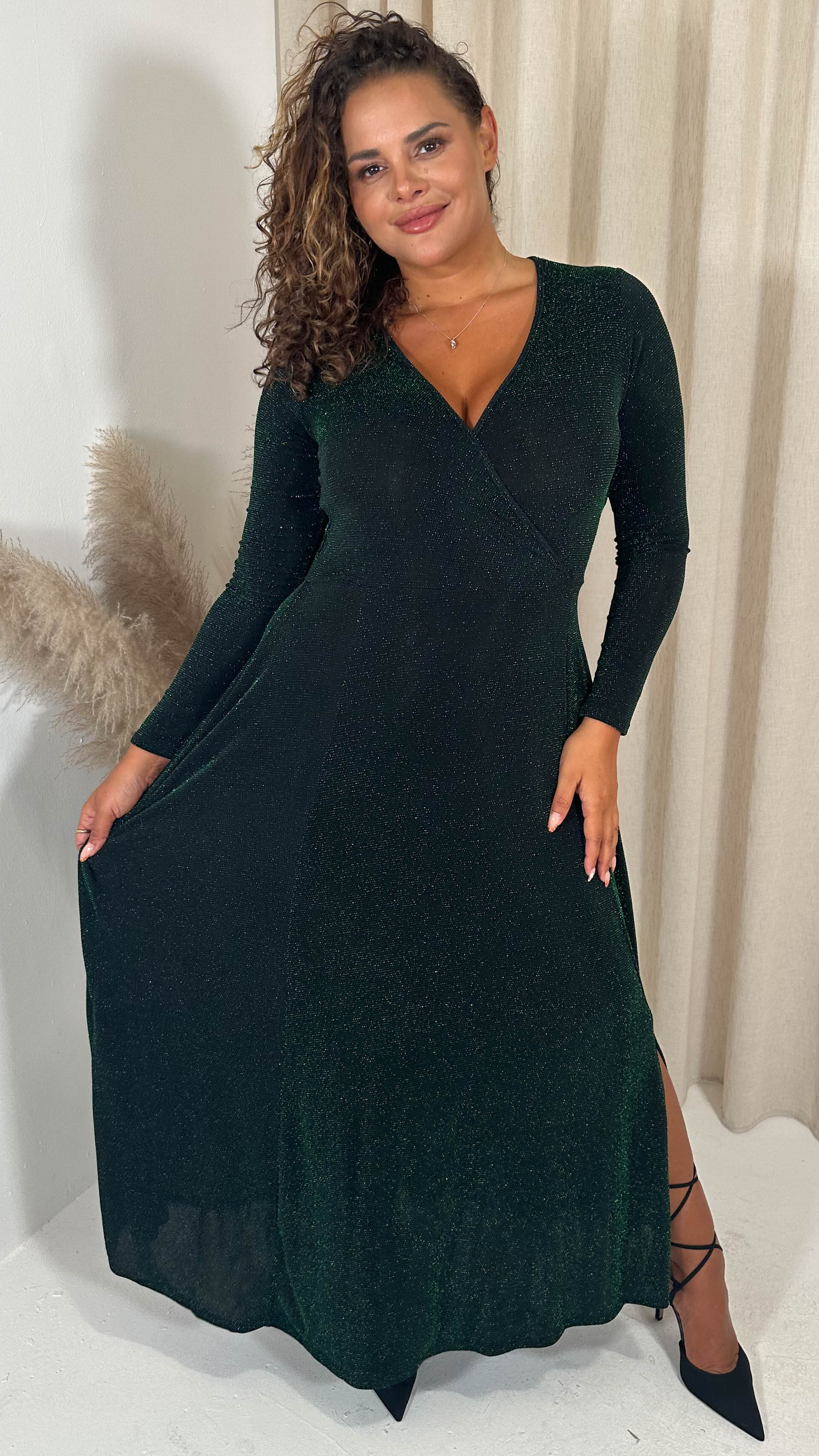 CurveWow Wrap Maxi Dress Green Black - Image 5