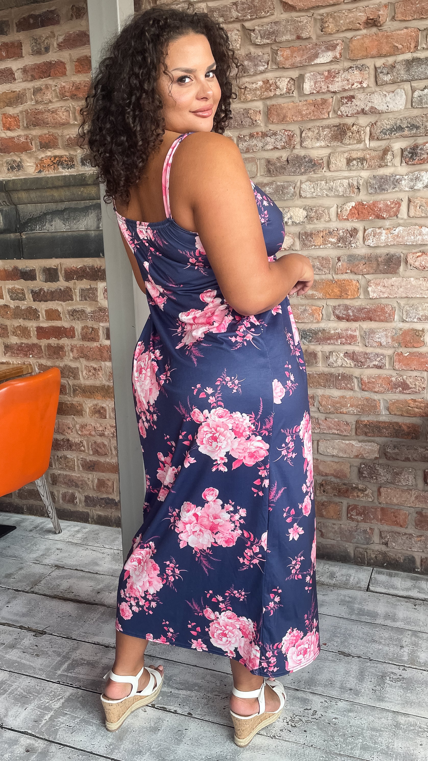 CurveWow Wrap Maxi Dress Navy Pink Floral - Image 5