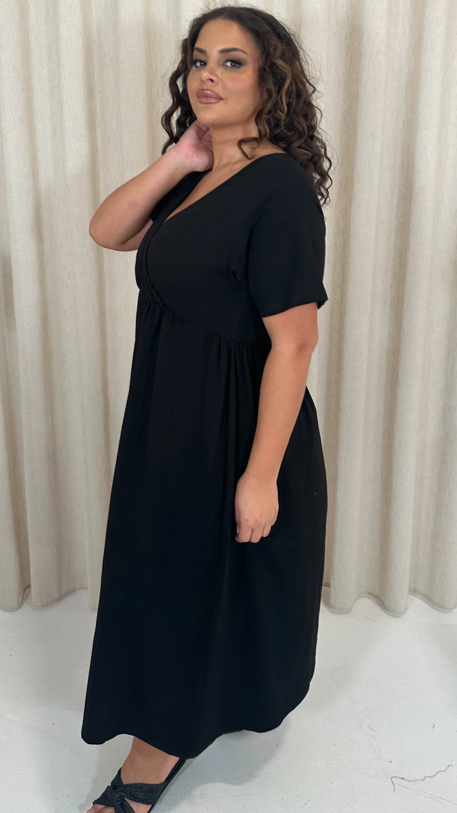 CurveWow Wrap Midi Dress Black - Image 5