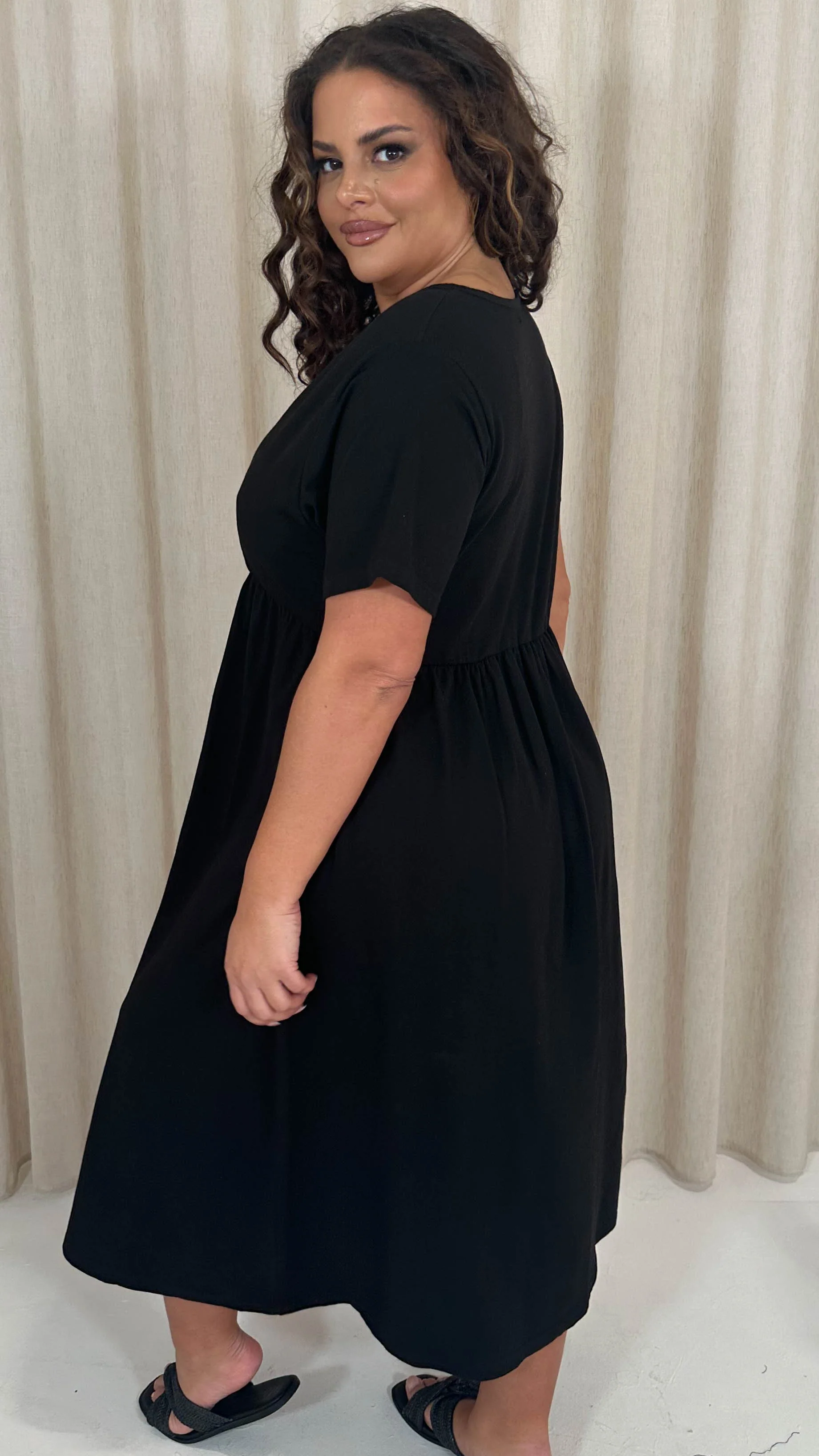 CurveWow Wrap Midi Dress Black - Image 6