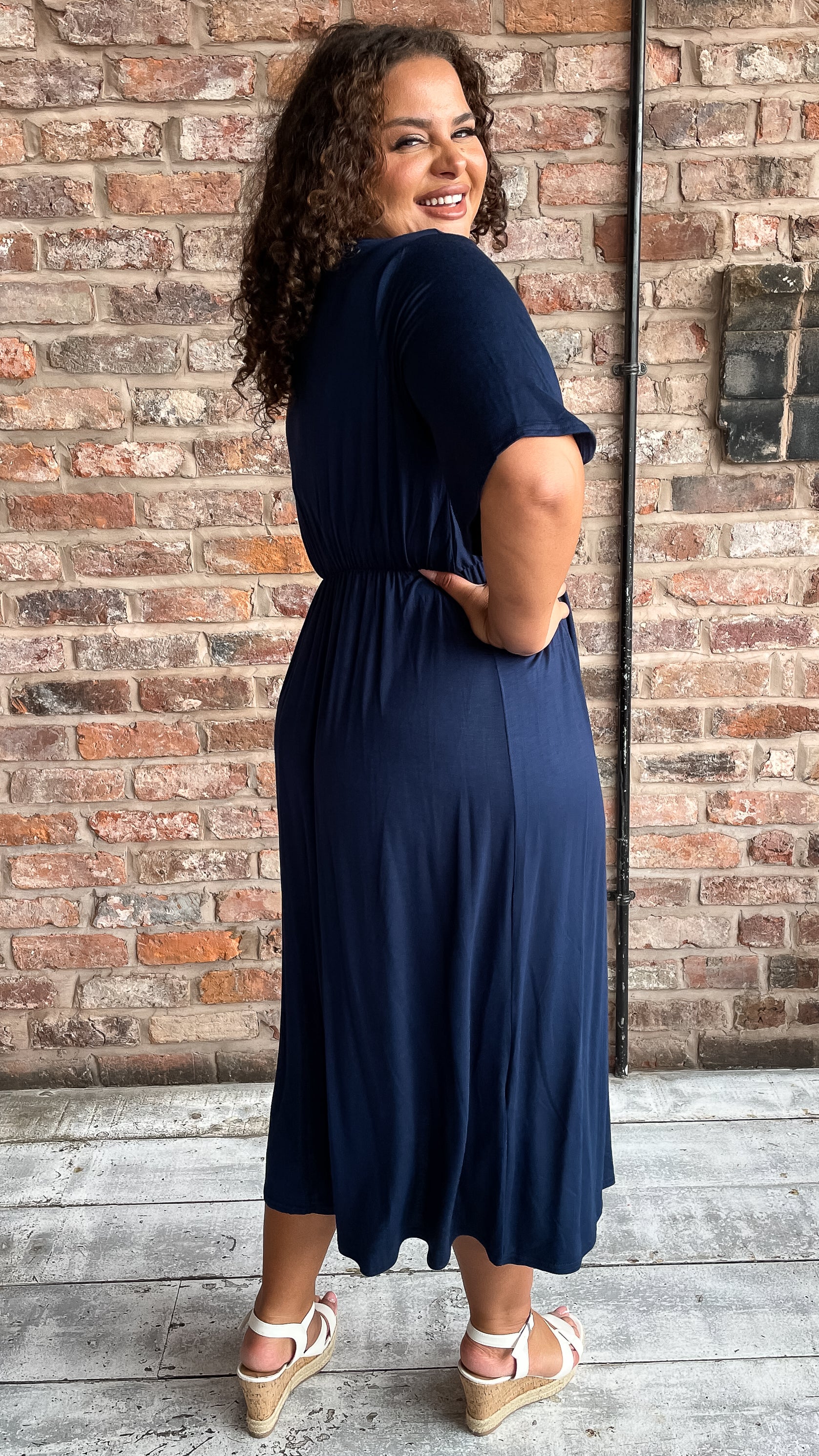 CurveWow Wrap Midi Dress Navy - Image 8