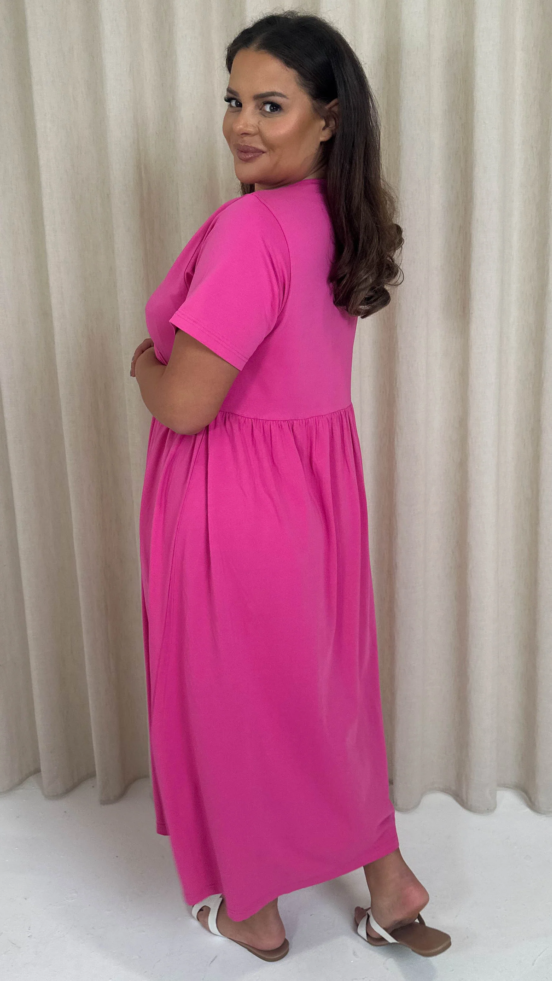 CurveWow Wrap Midi Dress Pink - Image 4