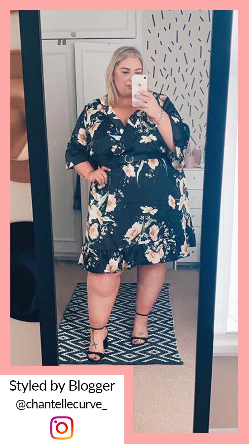CurveWow Wrap Tie Waist Dress Black Floral - Image 3