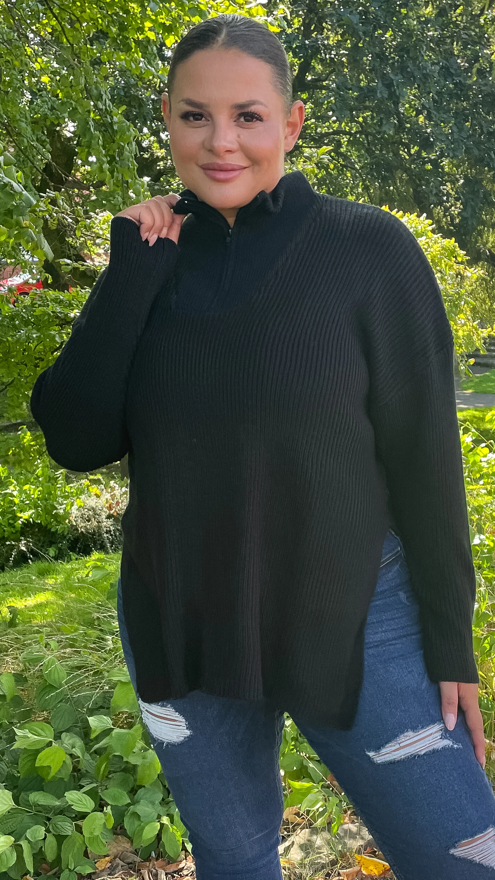 CurveWow Zip Collar Knitted Jumper Black