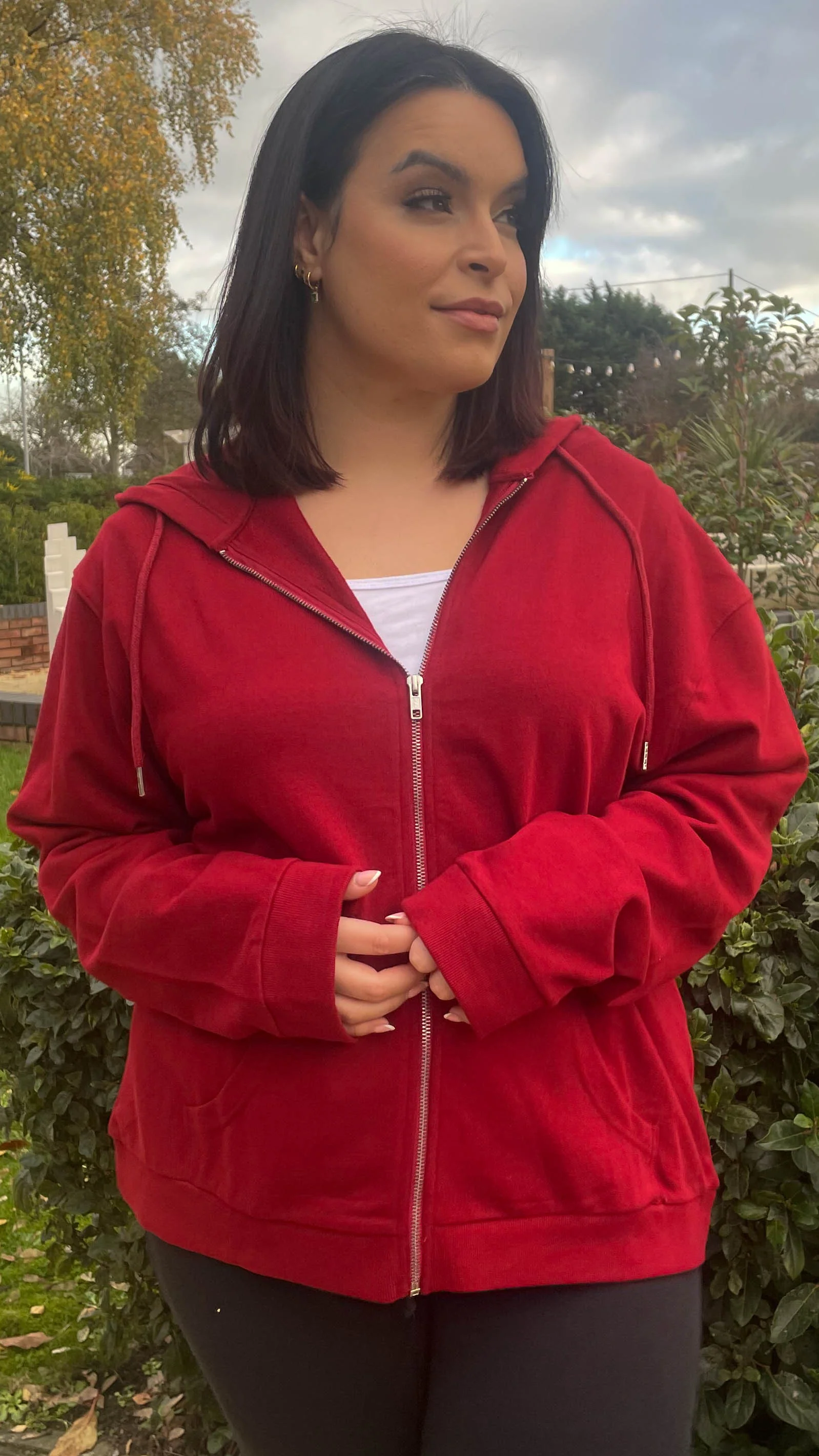 CurveWow Zip Through Hoodie Wine - Image 2