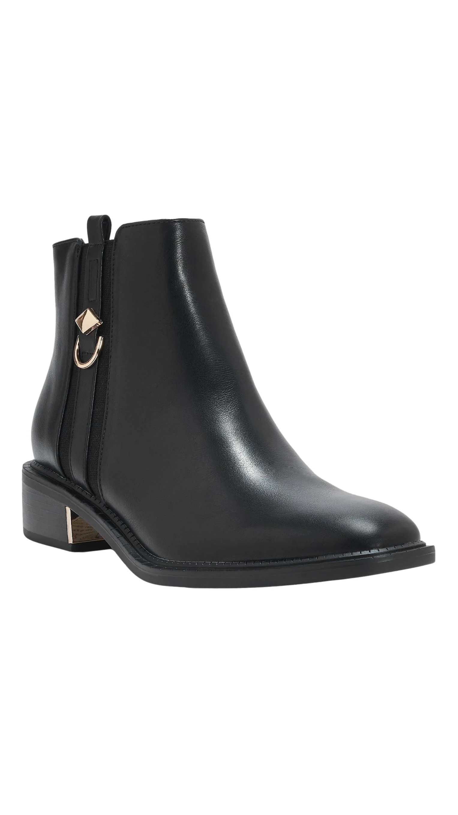 Wide Fit Gold Trim Heeled Ankle Boot Black PU - Image 2